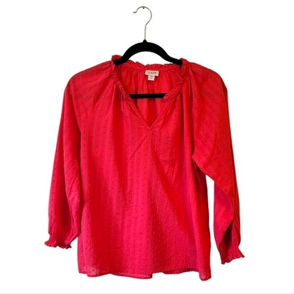 J. Crew Bright Red Swiss Dot Long Sleeve Blouse - Picture 1 of 6